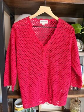 Vintage Norm Thompson Crochet red Sweater